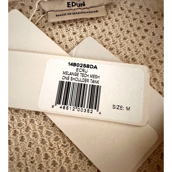 Edun size M Ecru Melange Tech Mesh One Shoulder Tank Top Open Weave Cotton/Nylon - Picture 5 of 6